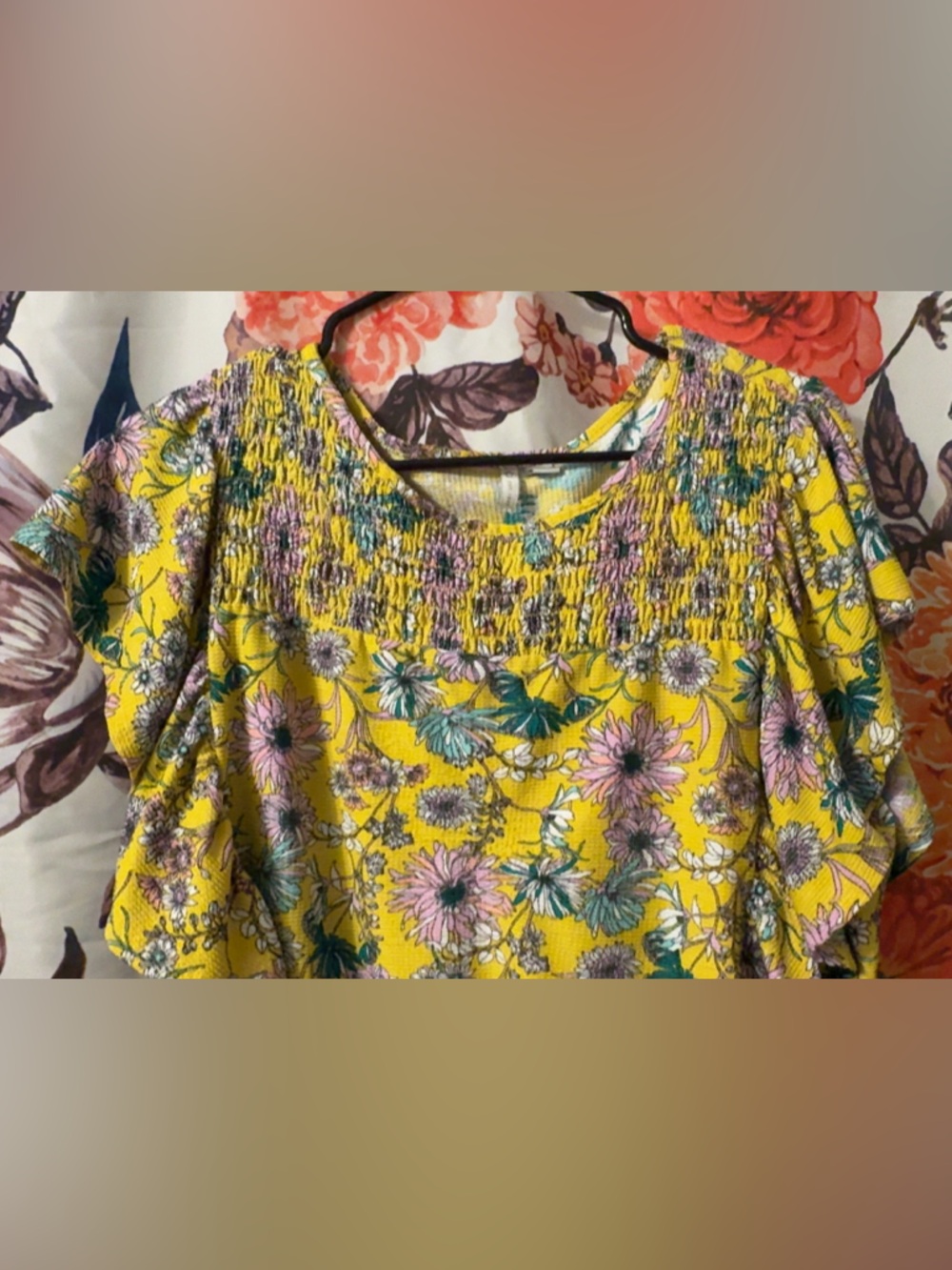 Catos Women’s XL Yellow Floral Scoop Neck Blouse - Picture 6 of 7